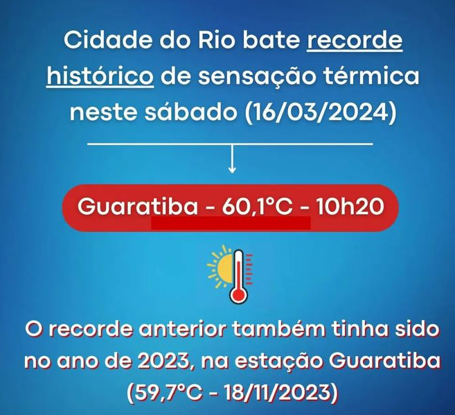 Rio de Janeiro with a wet-bulb temperature reaching 62.3 degrees Celsius (144.1 degrees Fahrenheit)