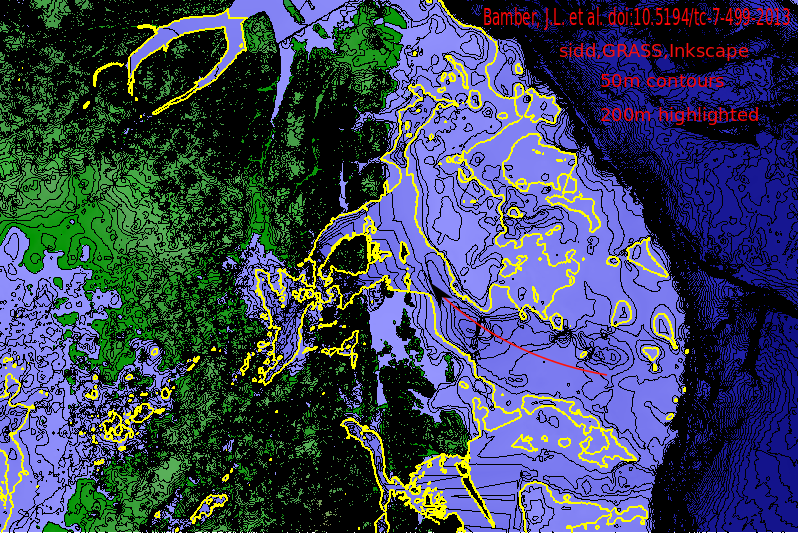 NE bedrock with 200m depth highlighted